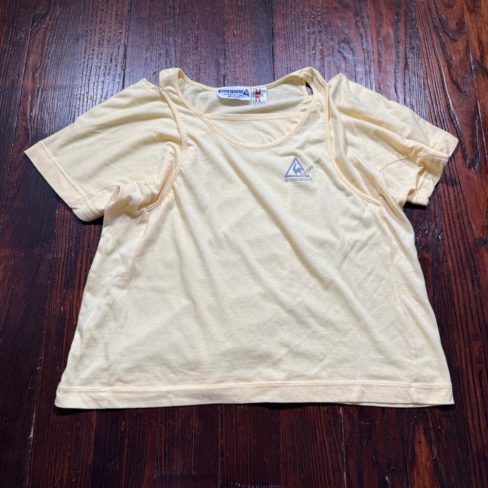 Vintage Le Coq Sportif Shirt Womens L Yellow France 1986 MADE IN JAPAN - EUC